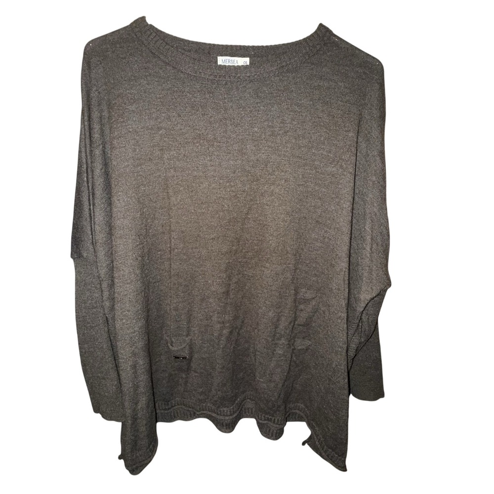 Mersea Oversized Crewneck Sweater Taupe Brown Knit Pocket One Size OS